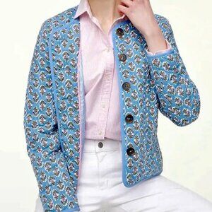 J.Crew Factory Blue Floral Block Print Quilted Jacket Size 10